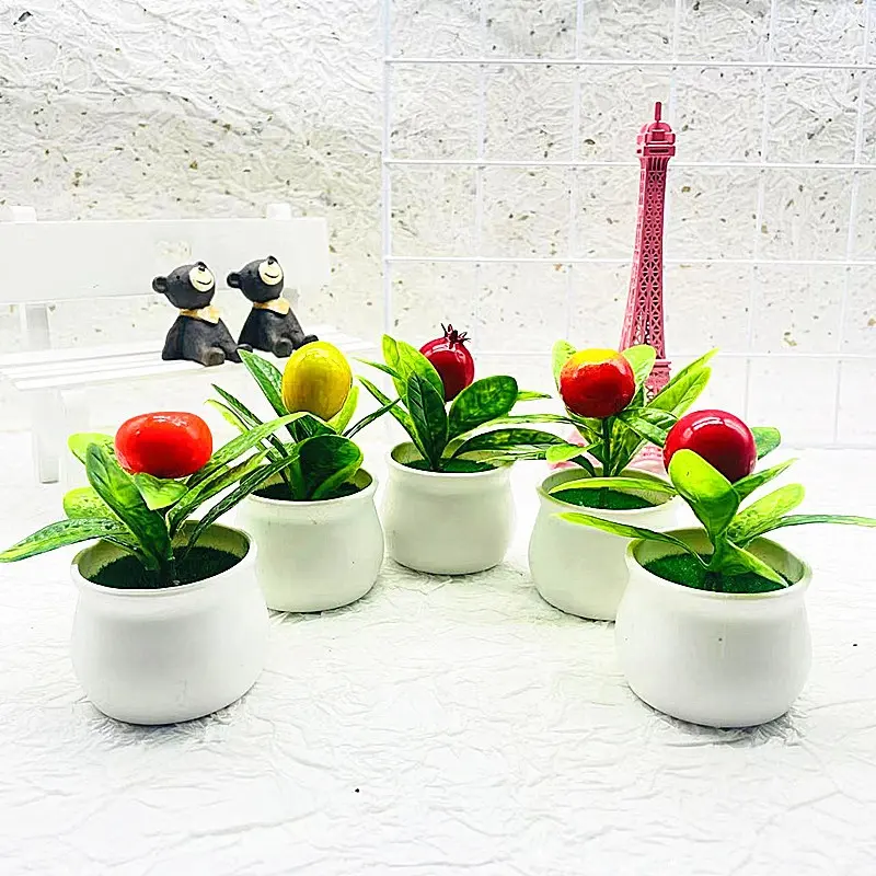 ミニシミュレーション人工盆栽小さな瓶フルーツ小さな盆栽植物偽の花緑の植物卓上装飾