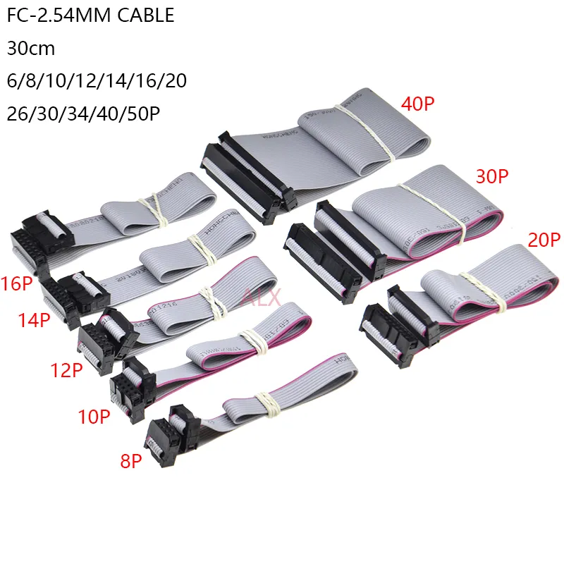 2.54MM pitch FC-6/8/10/14/16/20/40/50 PIN 30CM JTAG ISP DOWNLOAD CABLE Gray Flat Ribbon Data Cable FOR DC3 IDC BOX HEADER