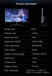 24 "FHD QHD 16:9 Sin marco 5ms Computadora Led Monitor curvo 1920*1080 165Hz Pc Monitor DE JUEGOS DE 23,8 pulgadas - Product Image 6