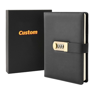 Colores lisos logotipo personalizado de un solo color sello diario marrón con candado A5 diario con candado de código cuaderno de cuero vegano con bolígrafo - Product Image 5