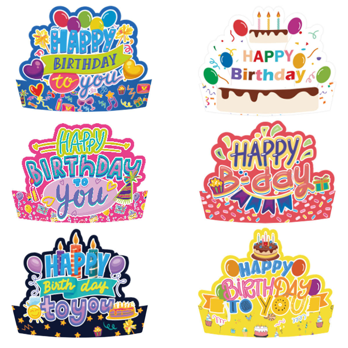 หมวกกระดาษสไตล์มงกุฎวันเกิด 2 (6ชิ้น/เซ็ต)