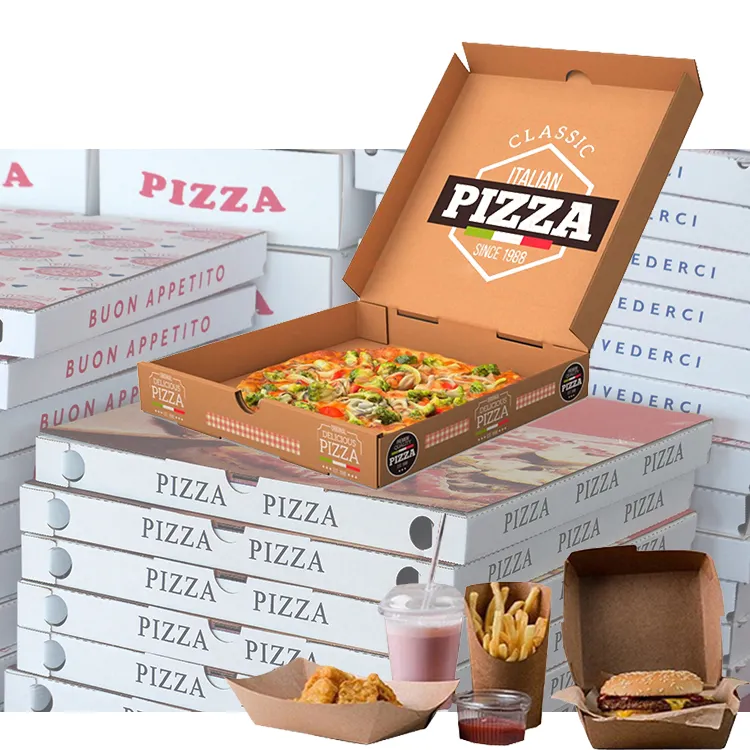 Branco Kraft papelão ondulado biodegradável personalizado 16 polegadas pizza entregar papel caixa design