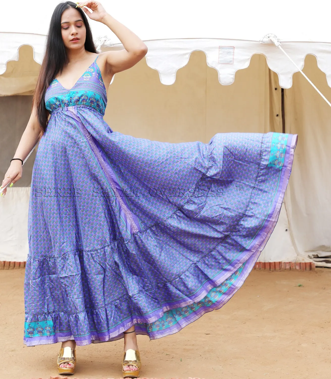 Nouveau Designer Boho Bohème femmes Porter Recyclé Sari Soie Robe D'été