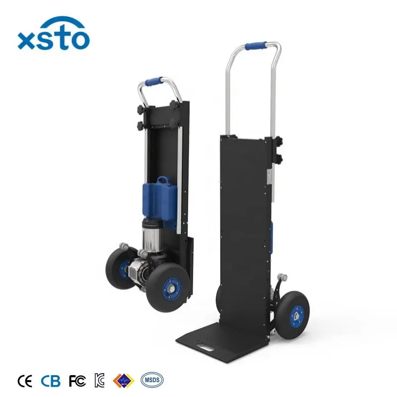 XSTO 250KG lityum pil destekli çelik merdiven dollies tırmanma elektrikli arabaları