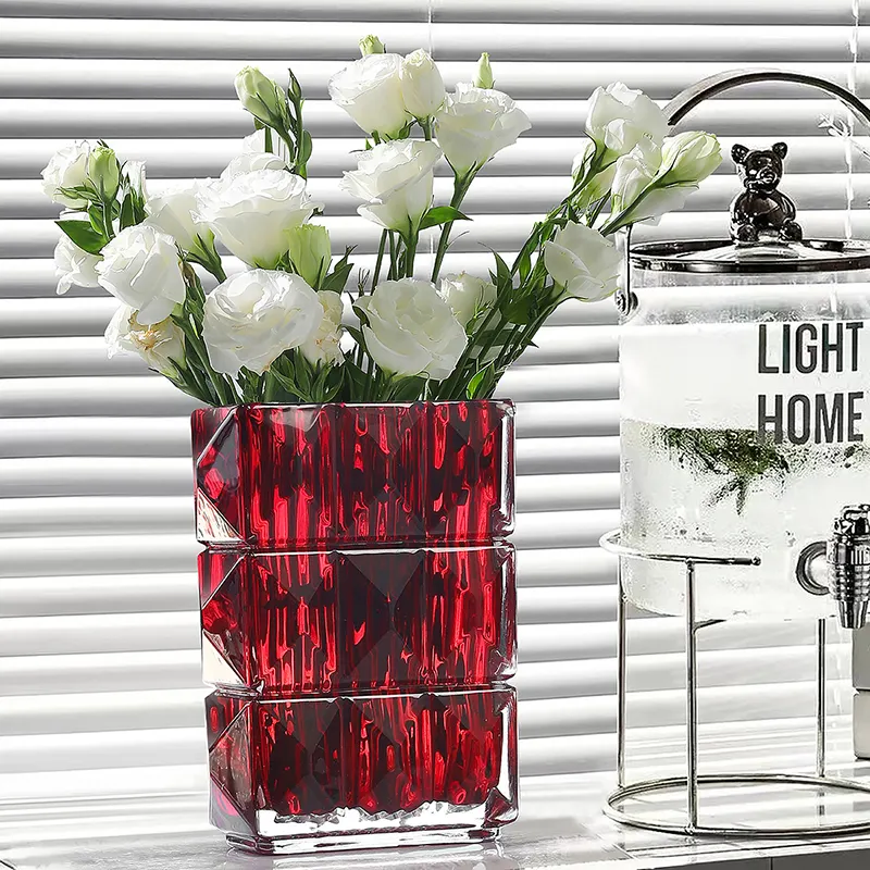 Nouveau Vase rectangulaire épaissi en cristal brillant, Vase de fleurs de décoration de Table de maison