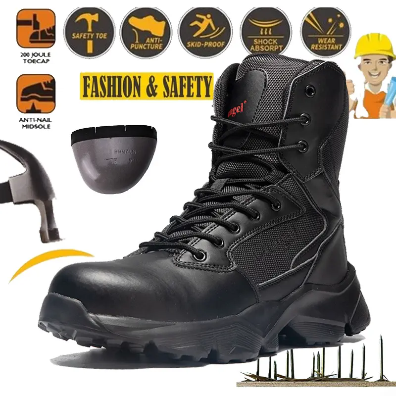Grande taille quatre saisons anti-écrasement et anti-perçage coupe haute respirant antidérapant bottes pour hommes chaussures de sécurité