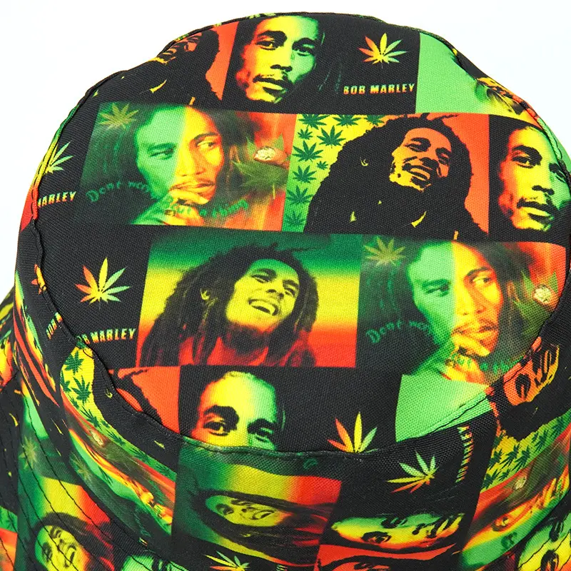 Chapéu de pescador panamá dobrável de algodão para viagens unissex Chapéu de balde com estampa de Bob Marley jamaicano 420