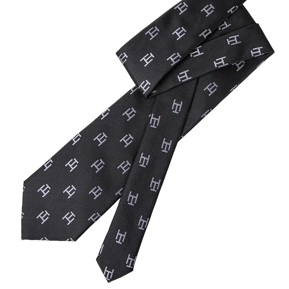 Gravata de poliéster de microfibra para homem com logotipo cinza preto combinando