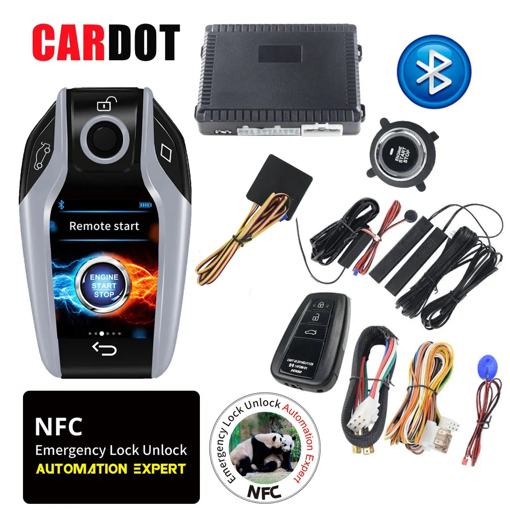 Thả vận chuyển kol cardot LCD Key NFC chìa khóa thông minh tự động bắt đầu dừng nút Keyless nhập hệ thống báo động xe