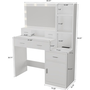 Modern Wood Panel <strong>Dressing</strong> <strong>Table</strong> <strong>with</strong> Lighted <strong>Mirror</strong> and <strong>Storage</strong> Simple Style Bedroom Makeup Cabinet Factory Wholesale