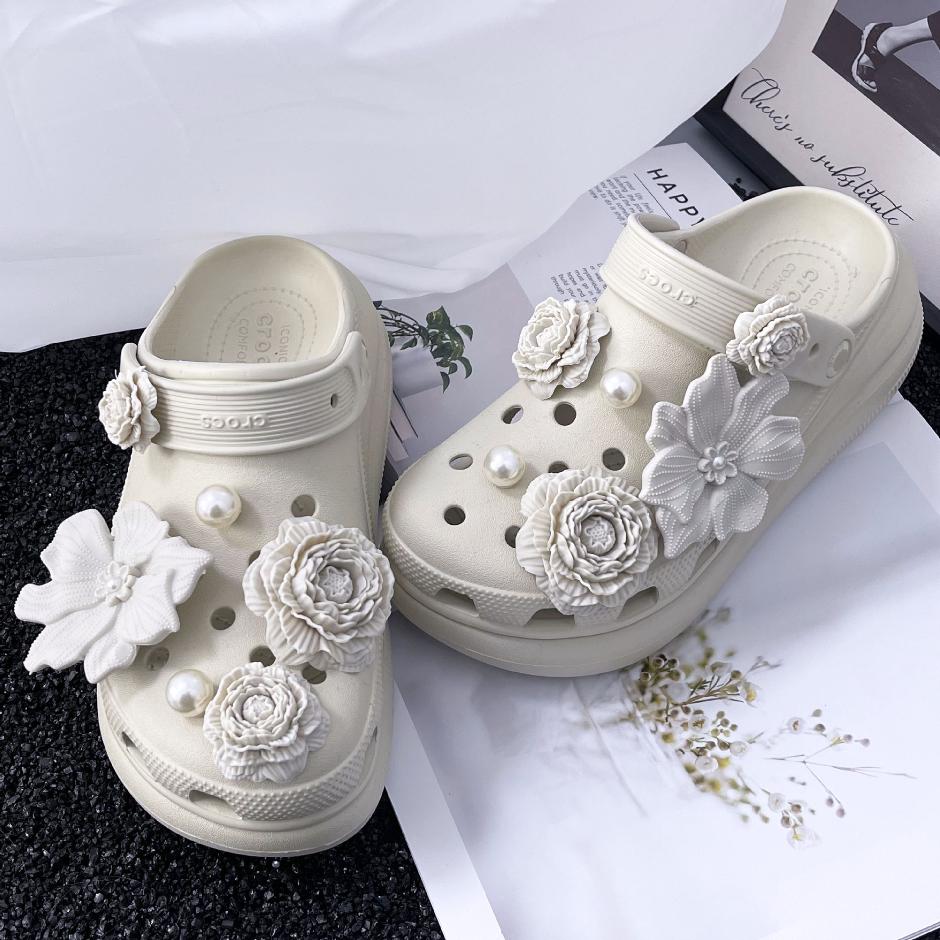 Bouquet-bone blanc + Perle 12pcs pas de chaussures