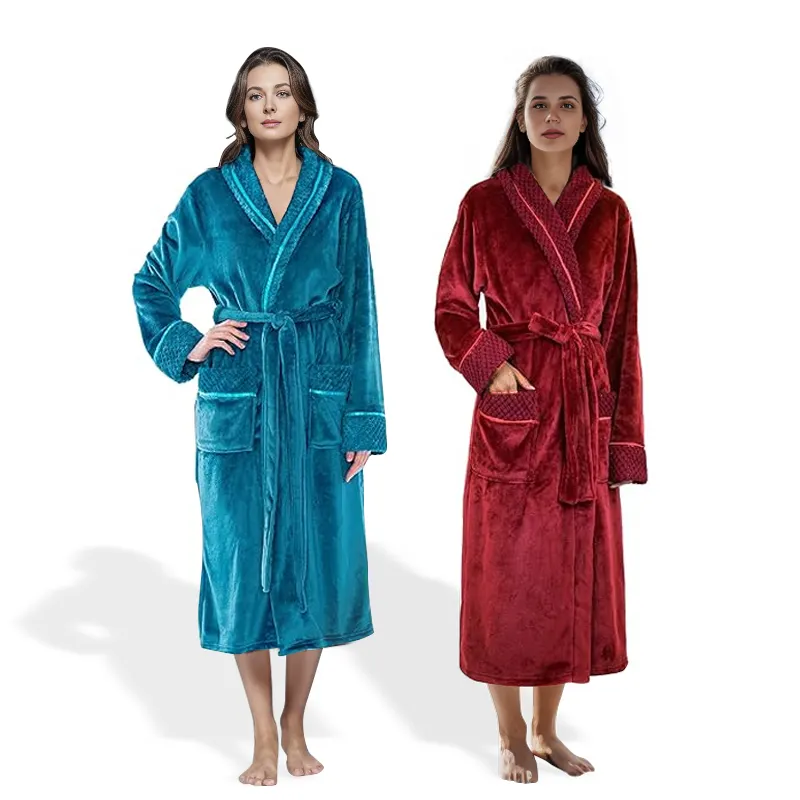 Grosir harga murah kualitas tinggi pakaian rumah lembut mewah wanita jubah mandi bulu flanel pakaian tidur wanita