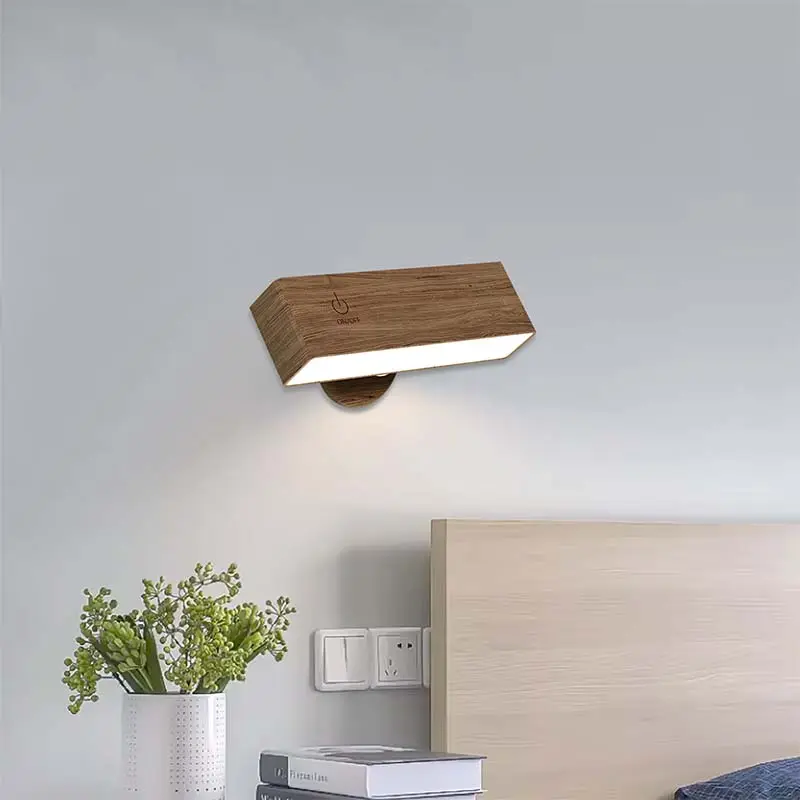 Moderna testiera rotante lampada da parete in legno da comodino lampada da parete Led a croce calda luce da parete a Led