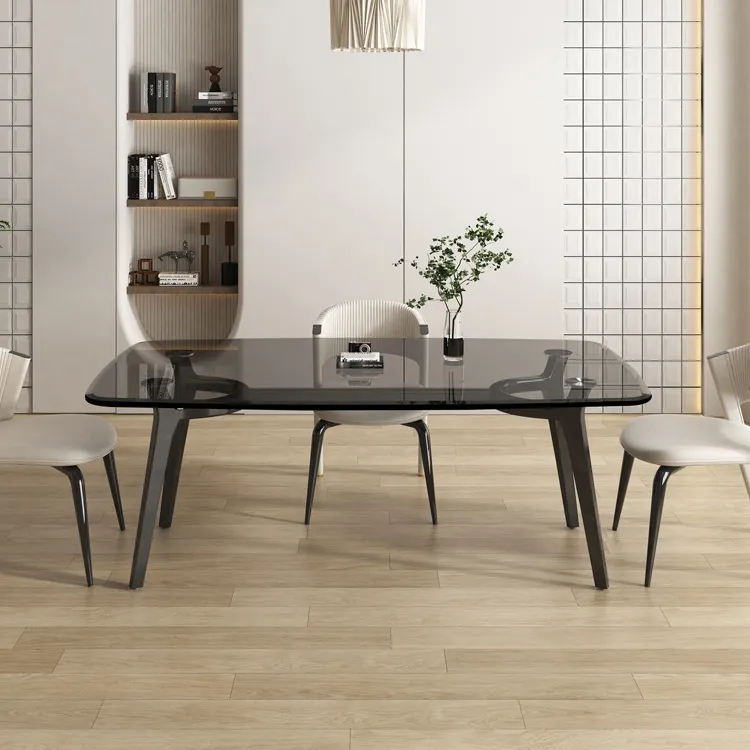 Tavolo da pranzo minimalista in vetro temperato tavolo da pranzo rettangolare semplice tavolo da pranzo e sedia in vetro grigio colore grigio