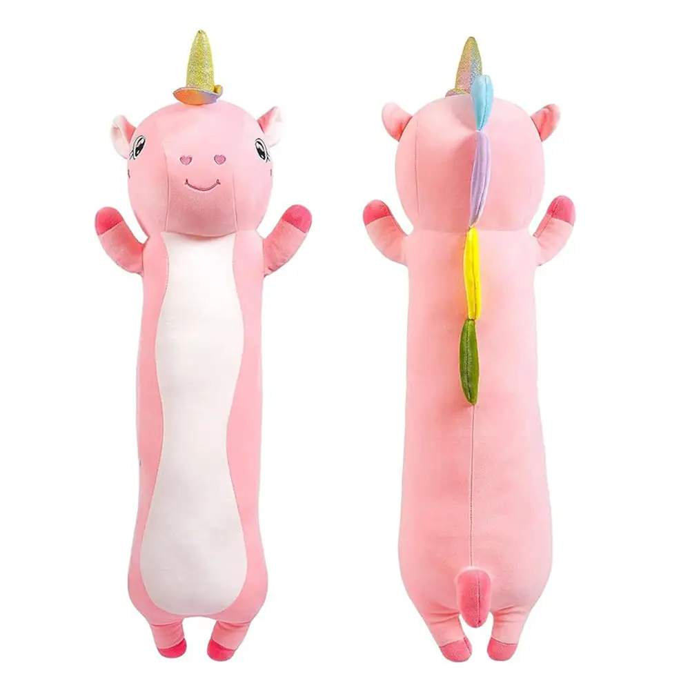 Largo suave lindo unicornio relleno Animal cuerpo almohada muñeca juguetes de peluche regalos para niñas cumpleaños decoración del hogar rosa