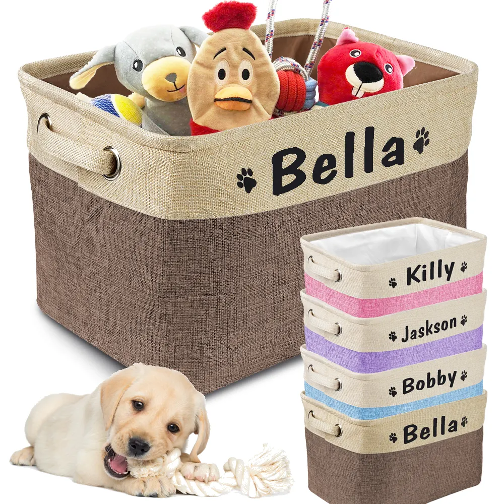 Cesta de armazenamento para animal de estimação, cestas personalizadas para cachorro, brinquedos, sem odor, impressão gratuita, com nome e pata fofa