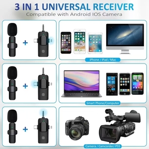 Chất lượng cao không dây Lavalier <span class=keywords><strong>Microphone</strong></span> 3 trong 1 với sét USB C cắm điện thoại thông minh máy tính xách tay video streaming và chơi game - Product Image 4