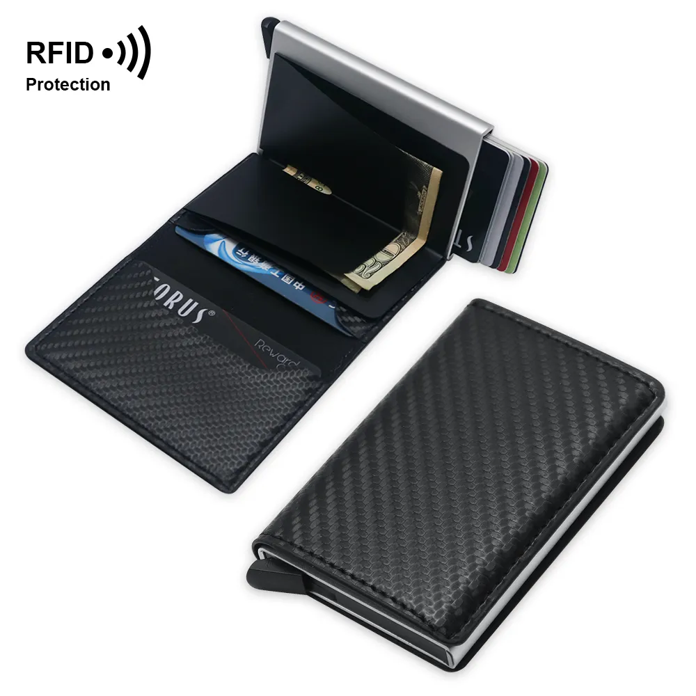 Portefeuille pour hommes personnalisé en fibre de carbone avec pochette avant OEM, portefeuille en cuir avec blocage RFID pour cartes de crédit