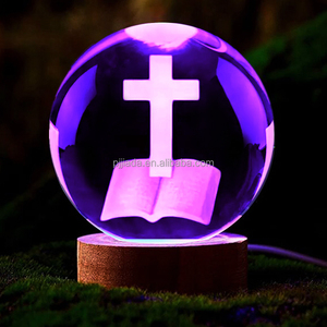 Bán Buôn 60Mm Tinh Thể Thủy Tinh Bóng 3D Khắc Chúa Giêsu Thiên Thần Pha Lê Bóng Với Gỗ LED Ánh Sáng Ban Đêm Trang Trí Nội Thất - Product Image 2