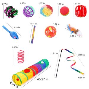 Paquete de 24 juguetes pequeños de hierba gatera, túnel de arcoíris, teaser interactivo de plumas de gato, bolas arrugadas de ratón esponjoso, juego de juguetes de primavera para gatos - Product Image 3
