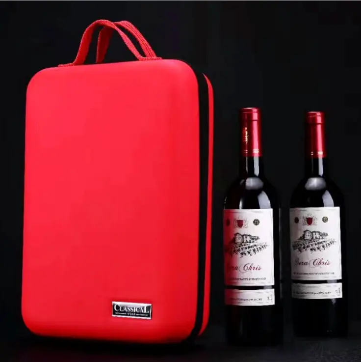 Caja de madera de regalo de vino tinto de 2 botellas de cuero de PU impermeable portátil rentable