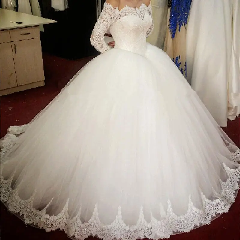 Настраиваемое свадебное платье с длинными рукавами на одно плечо для невесты с юбкой-годе свадебные платья