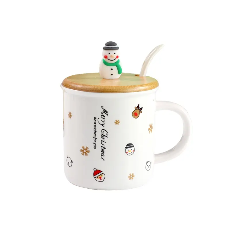 Taza con forma de Papá Noel, taza con diseño de figura de muñeco de nieve con tapa de madera 3D para café, Feliz Navidad