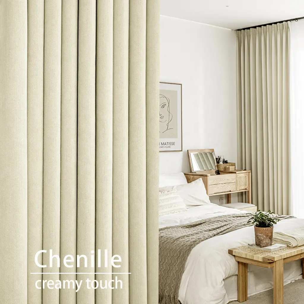 Nature 100% Chenille texturizado personalizar tamaño Blackout cortina cortinas inteligentes cortinas automáticas para sala de estar