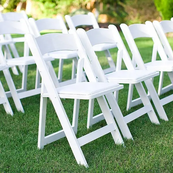 Silla plegable de plástico para eventos de boda, sillas de jardín de resina blanca, buen precio