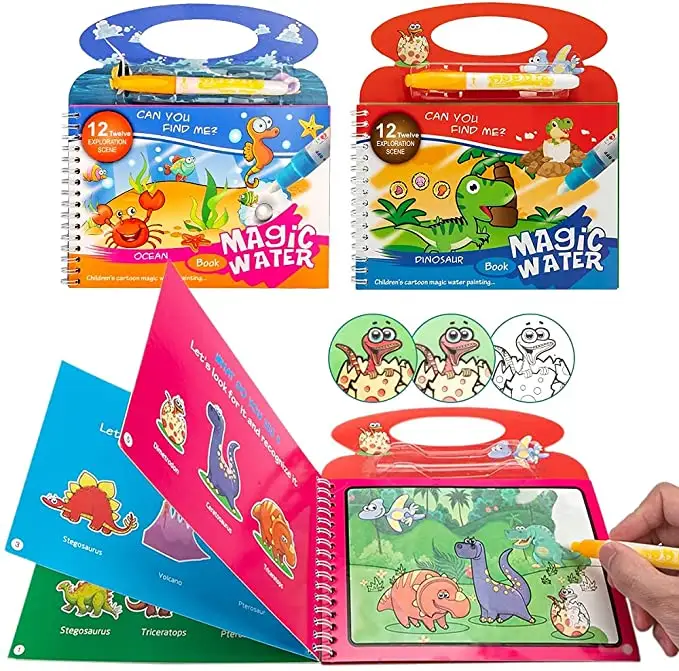 Water Doodle Book Magic Water Ink Drawing Painting Book cartone animato per bambini riutilizzabile di vendita caldo con penna per bambini Opp Bag