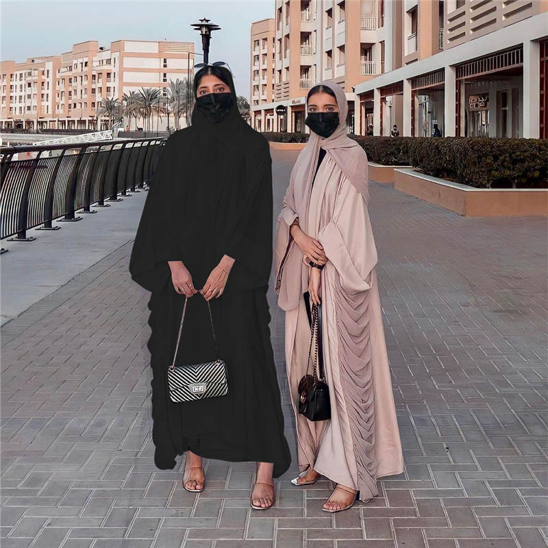 2021 New Arrival Elegant Islamic Front Open Abaya Muslim Contrast color open abaya with stitch layers Ethnic clothing wholesale