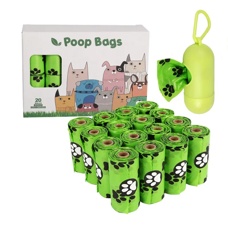 Bolsas desechables perfumadas personalizables para excrementos de perro, biodegradables, dispensador de desechos