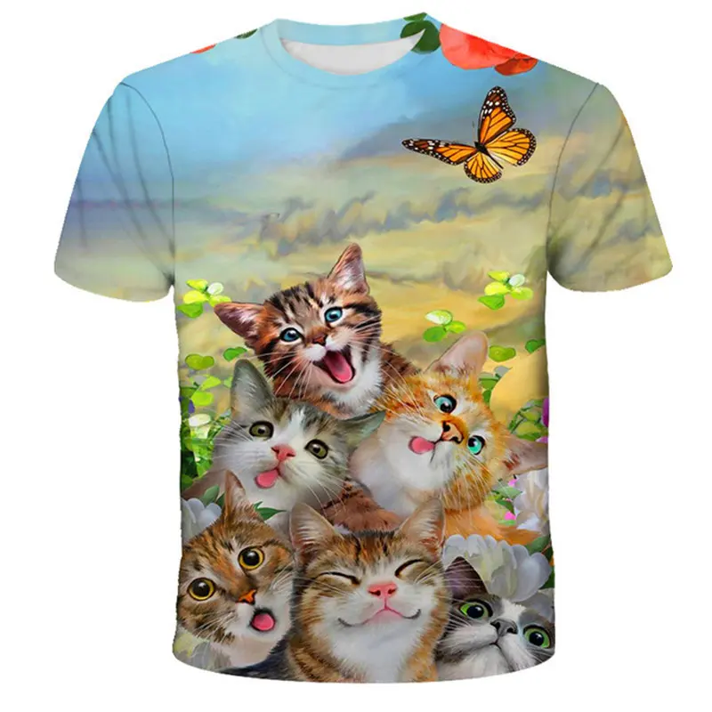 T Shirt kucing lucu Drop Shipping pakaian anak laki-laki perempuan Atasan desainer hewan bermerek cetak sesuai permintaan Fashion lengan pendek anak