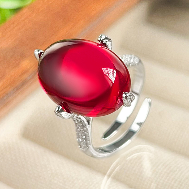 Bague en corindon rouge platine, taille ajustable