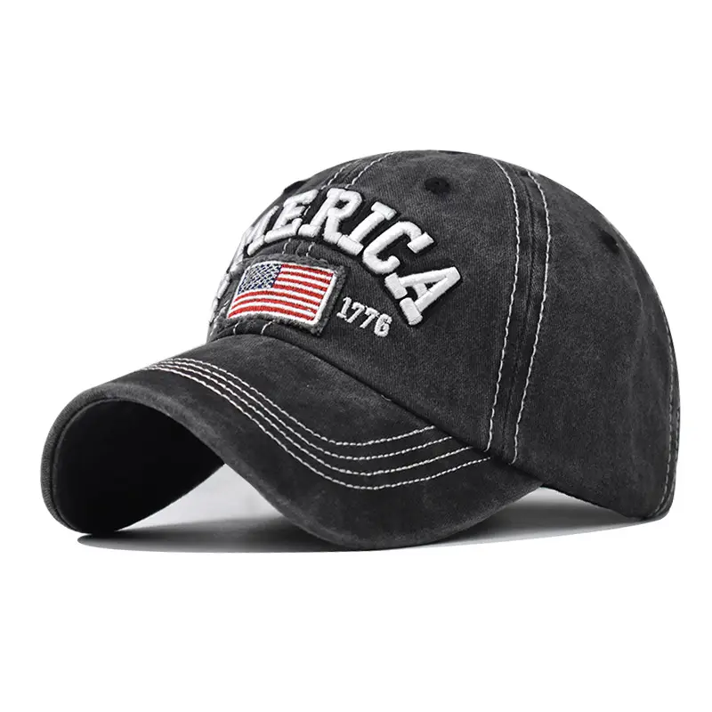 Sombrero de papá de estilo retro de alta calidad Bandera de América Gorra vintage lavada Snapback Surtido