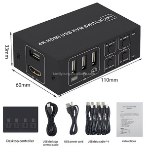 多機能4K @ 60Hz HD-MI KVMスイッチボックス4ポートUSBKVMスイッチ4 in 1 OutラップトップPCシェアモニタープリンターキーボードマウス - Product Image 5