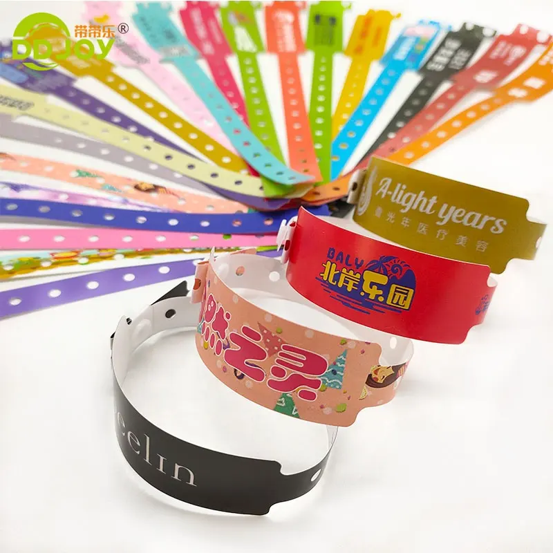 CMYK-pulseras con logotipo personalizado, desechables, PE, vinilo, para eventos, Club y Festival