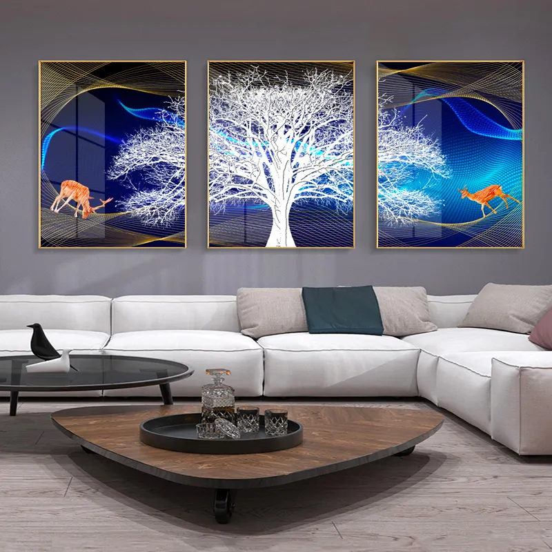 POLA Light Luxury Hanging Painting Sofa Background Wall Art 3 pezzi Modern Nordic Crystal Porcelain Painting Home Decor