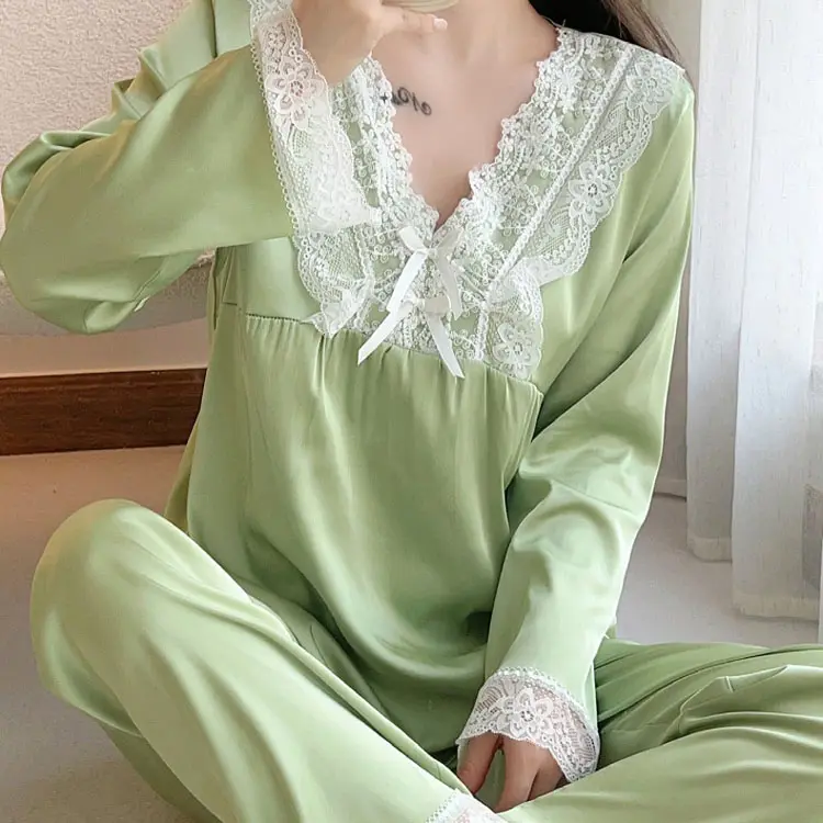 Primavera Ropa De Dormir Pijamas Girl Pillama Ladies Satin Pijama Designer Silk Pijama Pjs Comfy Sleepwear For Women