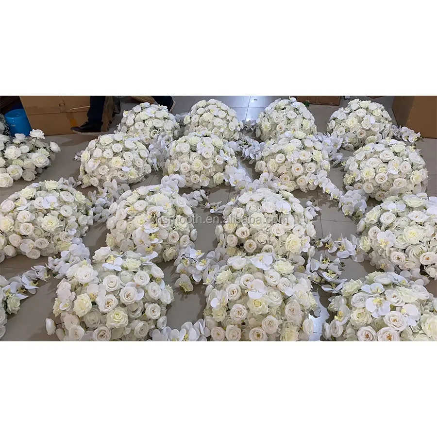 Vente en gros, orchidées roses en ivoire blanc, fleur artificielle, boule de mariage, fournitures de Table, centres de Table, boule florale