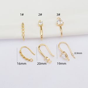 <strong>CZ</strong> Brass <strong>Ear</strong> <strong>Wire</strong> Fish Hooks with Open Loop round Zircon Earring Components Gold Plated DIY Jewelry Making for Earrings - Product Image 1