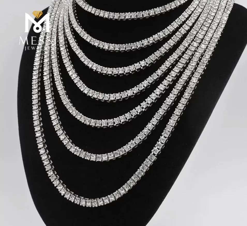 Messi gioielli in argento sterling 925 collana in oro placcato da tennis con AAAAA cubic zirconia ghiacciato fuori il diamante donna collana