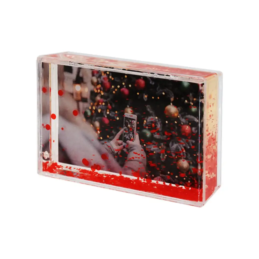 Fabbrica acrilico su ordinazione di trasporto di acqua globo di neve cornici acrilico 2x3 instax mini glitter liquido photo frame