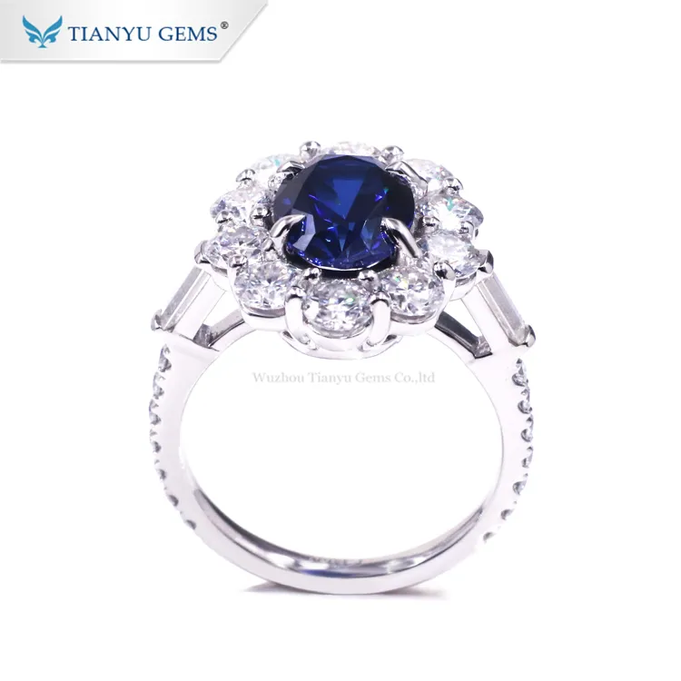 Tianyu แหวนหมั้น PT950แบบกำหนดเอง34 # แหวนแต่งงานไพลินและ Moissanite สำหรับสุภาพสตรี