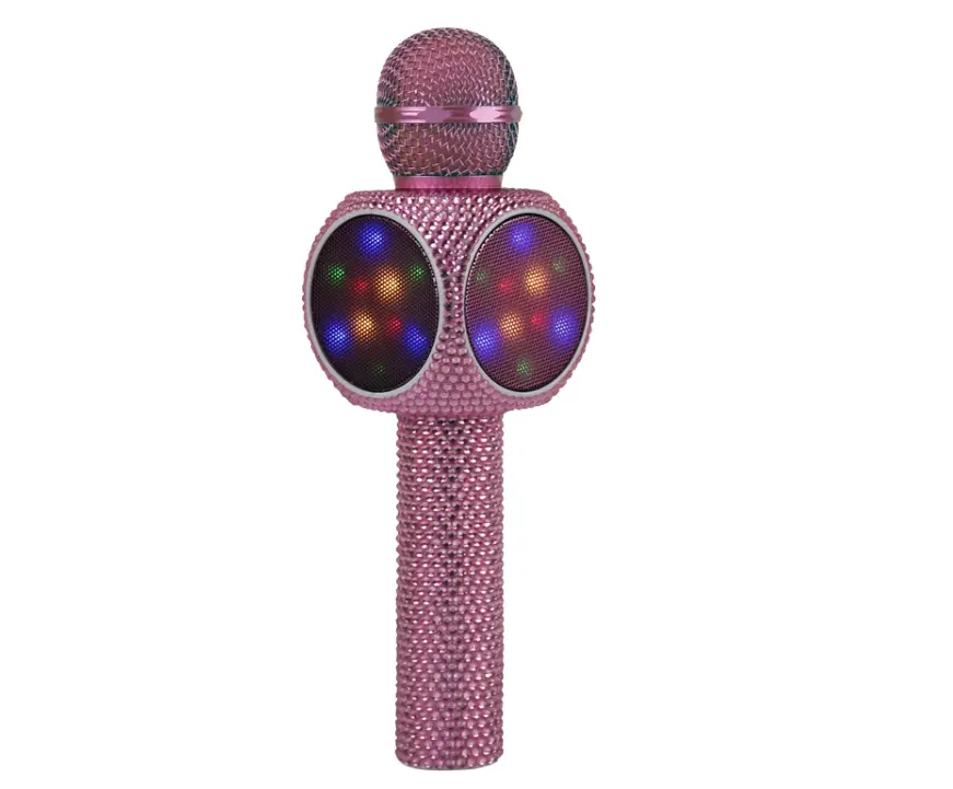 Microfono per Karaoke con strass per bambini microfono Wireless con altoparlante e luci colorate a LED