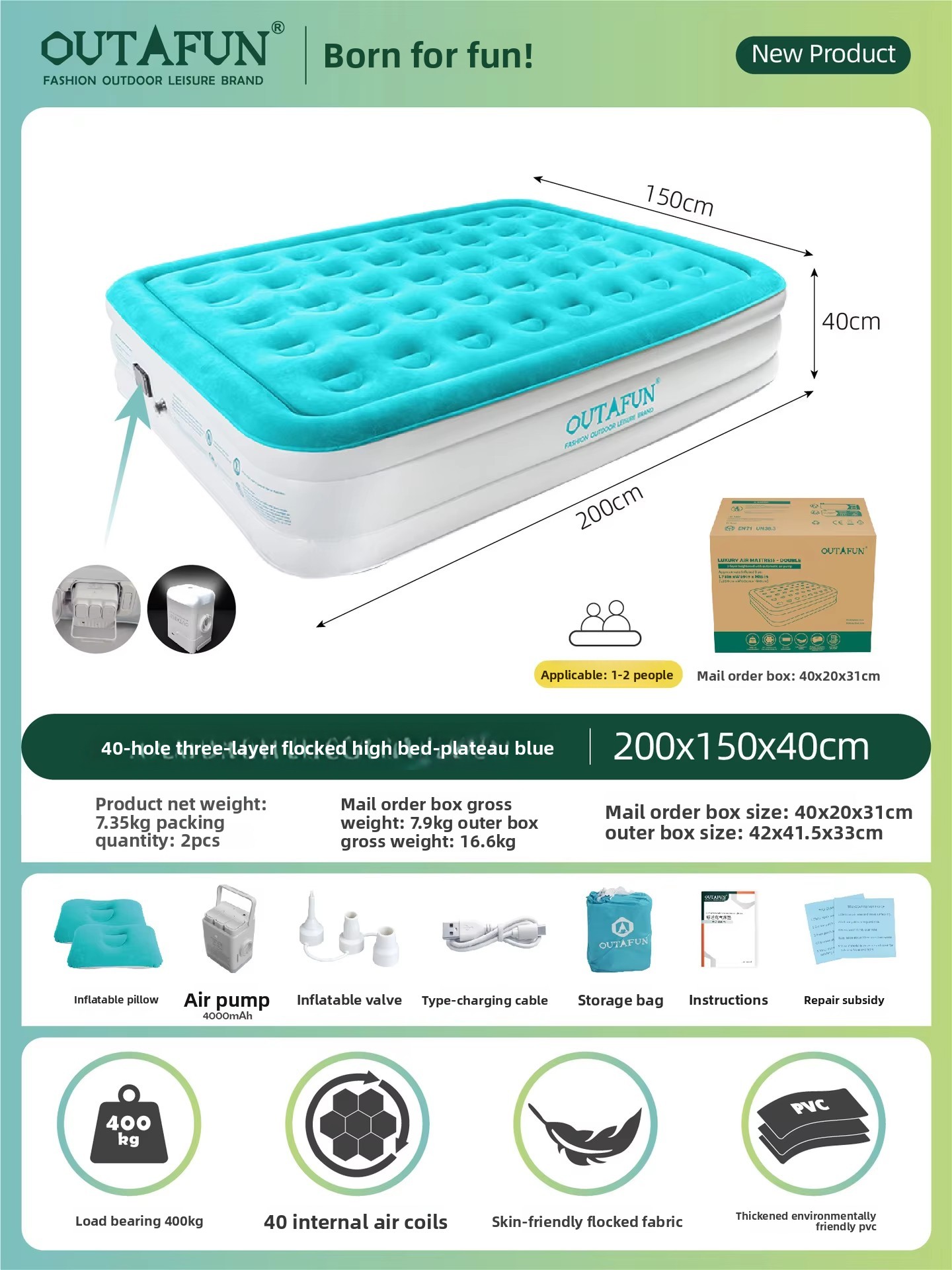 40-hole three-layer flocking high bed-plateau blue