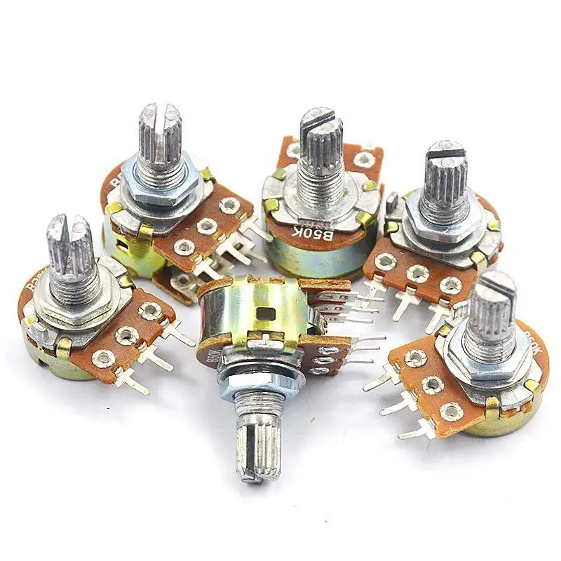 Potenciómetro de resistencia Variable, eje de 15MM, 2K, Ohm, B2K, Wh148, potenciómetro rovari Dual, 6 pines con interruptor