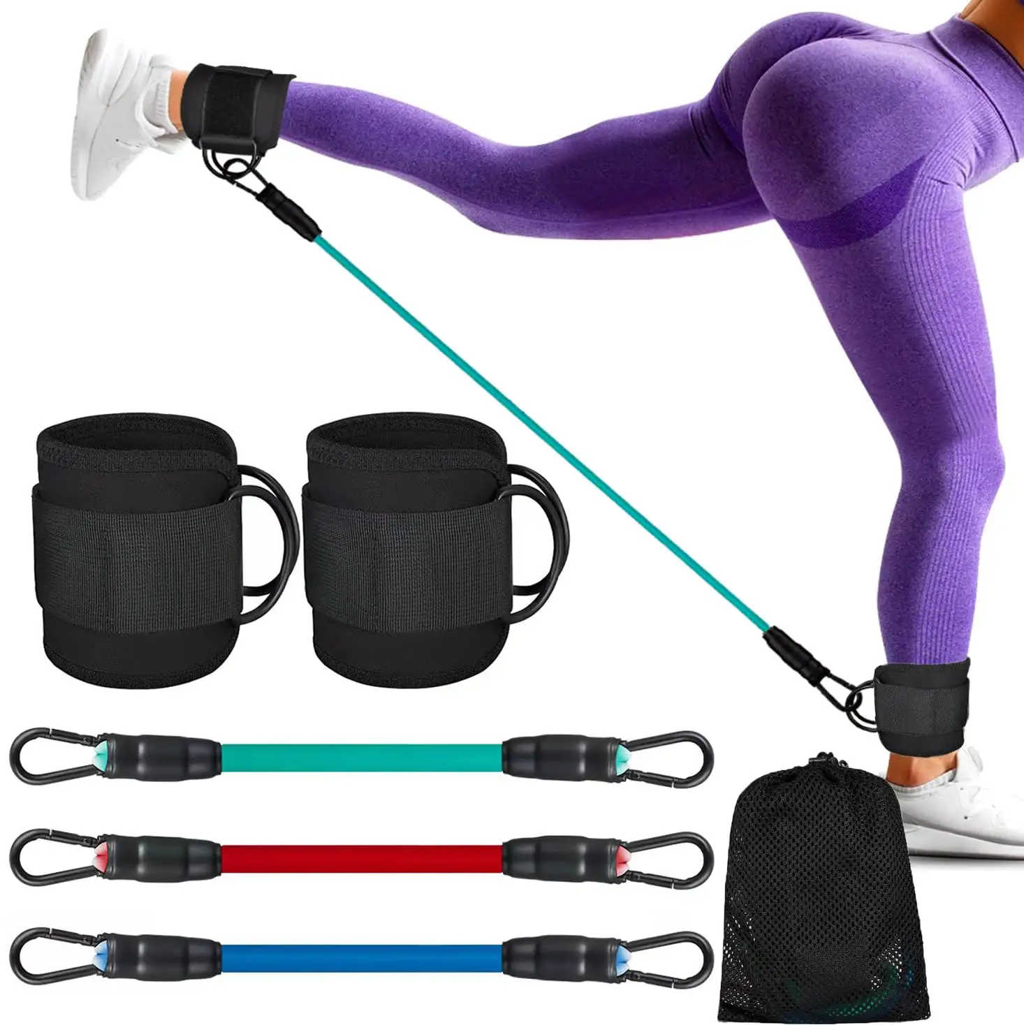 Set tali elastis lateks dan tali pergelangan kaki, perlengkapan latihan kecepatan dan kelincahan