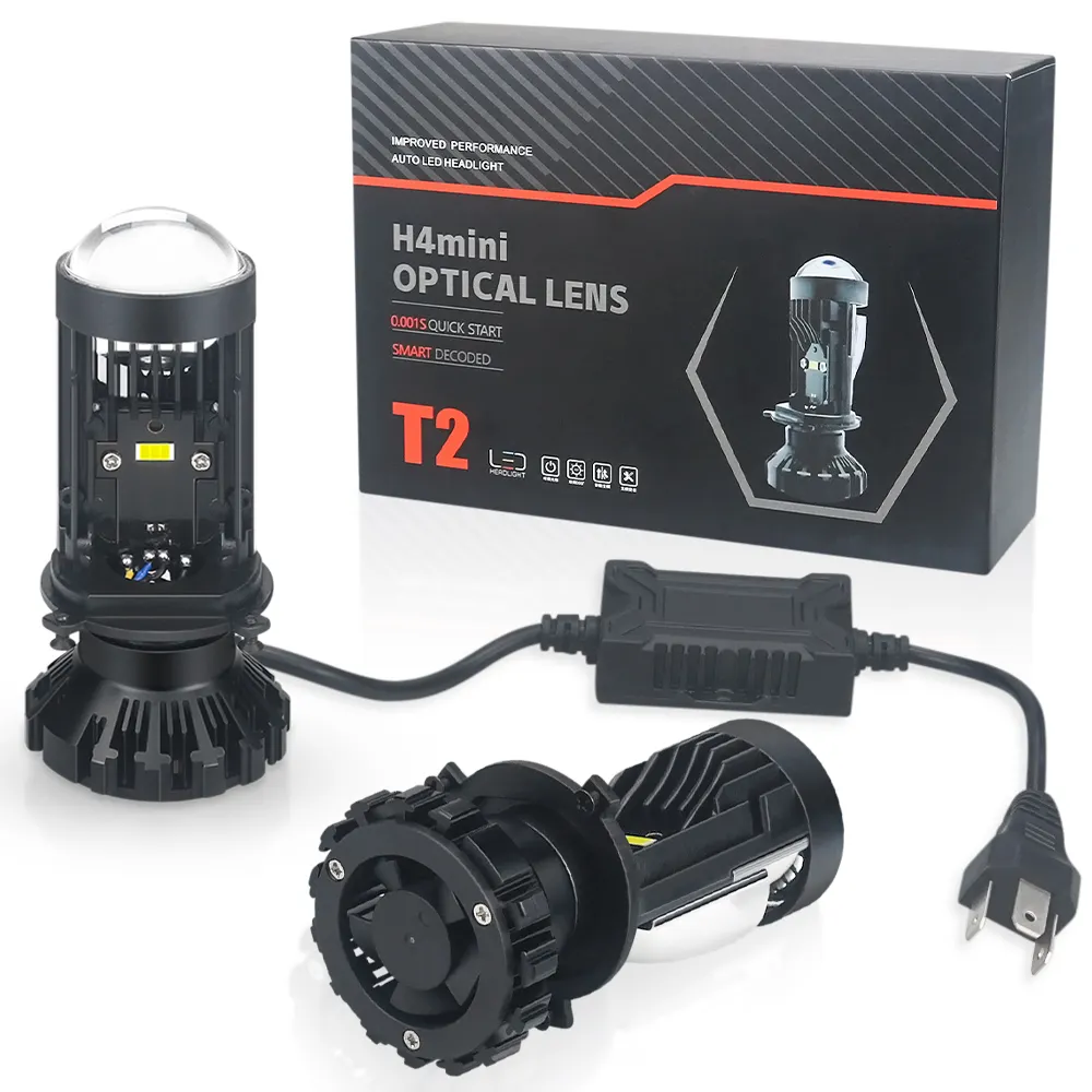 H4 LED Mini Lens T2 H4 LED Projector Lenses 100W 6000K White Light Car Headlight Bulb Projector Head Lamp Auto light LHD RHD