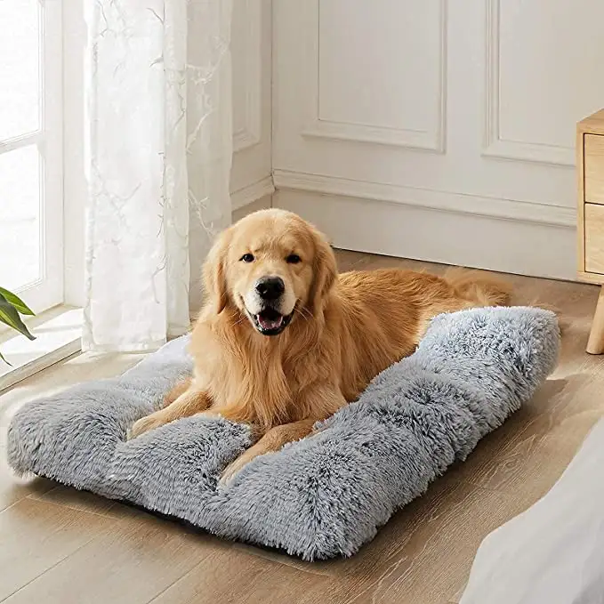 중형 소형 개 및 고양이를위한 대형 개 침대 크레이트 패드 매트, 푹신한 모피 개집 패드 편안한 자기 온난화 수면 용 미끄럼 방지 개 침대